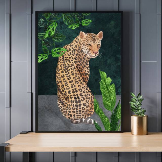 Monstera Plant Print, House Poster, Boho Home Decor, Animal Wall Art, Leopard Tiger, Lounge Artwork, Gallery A5, A4, A3 - image 1