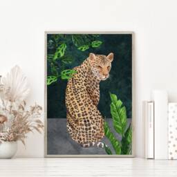 Monstera Plant Print, House Poster, Boho Home Decor, Animal Wall Art, Leopard Tiger, Lounge Artwork, Gallery A5, A4, A3 - thumbnail 3