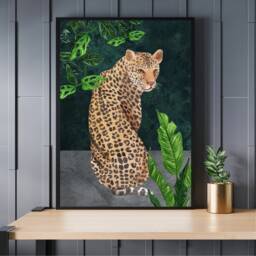 Monstera Plant Print, House Poster, Boho Home Decor, Animal Wall Art, Leopard Tiger, Lounge Artwork, Gallery A5, A4, A3 - thumbnail 1