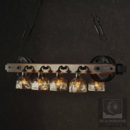 The Carmelle -Custom Chandelier With Recycled Glass & Polished Wood-Rustic Lighting, Farmhouse Light, Pulley Light, Bar Light, Kitchen Light - thumbnail 2