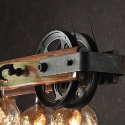 The Carmelle -Custom Chandelier With Recycled Glass & Polished Wood-Rustic Lighting, Farmhouse Light, Pulley Light, Bar Light, Kitchen Light - thumbnail 3
