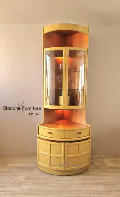 Tall Nathan Mid Century Modern Corner Drinks Cabinet - Indigo Yellow Cocktail Display Unit - image 1
