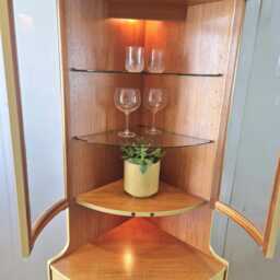 Tall Nathan Mid Century Modern Corner Drinks Cabinet - Indigo Yellow Cocktail Display Unit - thumbnail 2