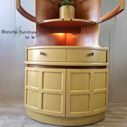 Tall Nathan Mid Century Modern Corner Drinks Cabinet - Indigo Yellow Cocktail Display Unit - thumbnail 3