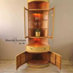Tall Nathan Mid Century Modern Corner Drinks Cabinet - Indigo Yellow Cocktail Display Unit - thumbnail 4