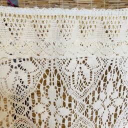 Crochet Doorway Curtains, Flower Patter Kitchen Curtain Panels, Boho Closet Room Divider - thumbnail 3