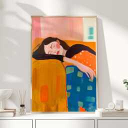 Sleeping Woman Art Print - Modern Abstract Wall in Warm Colours Matisse Inspired Feminine Poster - thumbnail 1