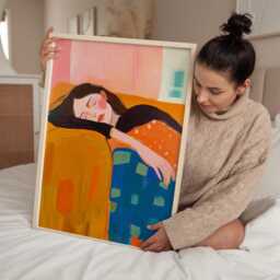 Sleeping Woman Art Print - Modern Abstract Wall in Warm Colours Matisse Inspired Feminine Poster - thumbnail 3