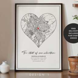 Custom Where We Met Map - Personalised City Location Print, Romantic Couples Gift, Anniversary Or Wedding Wall Art - thumbnail 3