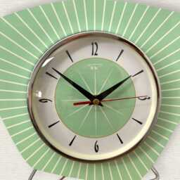 Jadeite Green Mid Century Modern Mantle Clock French Atomic Style - thumbnail 3