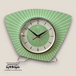 Jadeite Green Mid Century Modern Mantle Clock French Atomic Style - thumbnail 1