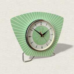 Jadeite Green Mid Century Modern Mantle Clock French Atomic Style - thumbnail 2