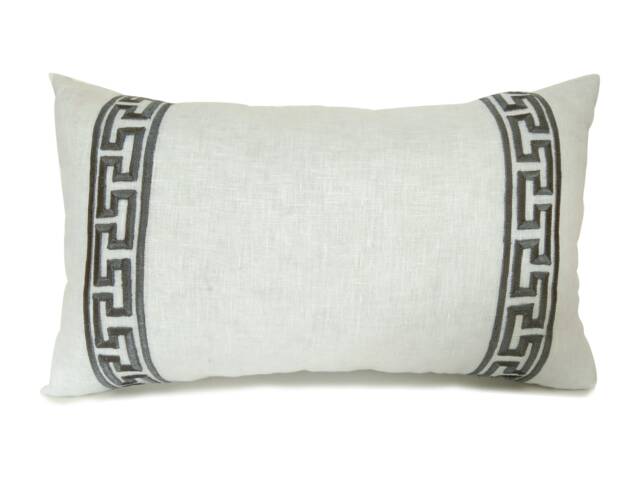 Greek Key Pillow Cover, White Gray Pillow, Lumbar Available in Multiple Colors & Sizes, Embroidered Throw - image 1