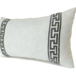 Greek Key Pillow Cover, White Gray Pillow, Lumbar Available in Multiple Colors & Sizes, Embroidered Throw - thumbnail 2