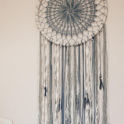 Blue Crochet Mandala Dream Catcher, Boho Wall Hanging - 70x180cm - thumbnail 3