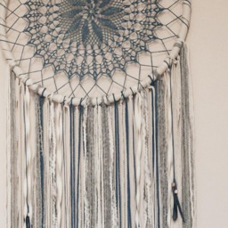 Blue Crochet Mandala Dream Catcher, Boho Wall Hanging - 70x180cm - thumbnail 4