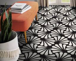 Aristocratic Floral Pattern Vinyl Flooring, White Art Floor, Black Gift For Her, Abstract Bedroom Inspirations, Aesthetic Room Decor - thumbnail 1