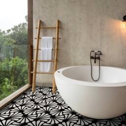 Aristocratic Floral Pattern Vinyl Flooring, White Art Floor, Black Gift For Her, Abstract Bedroom Inspirations, Aesthetic Room Decor - thumbnail 3