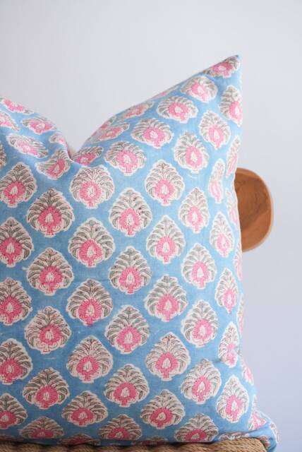 Block Print Pillow Cover Floral Batik, Boho Farmhouse Decor - image 1