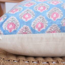 Block Print Pillow Cover Floral Batik, Boho Farmhouse Decor - thumbnail 3