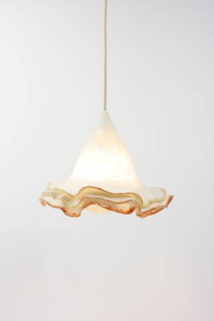 White Ruffles Merino Wool Pendant Lamp - Orange Edge - image 1