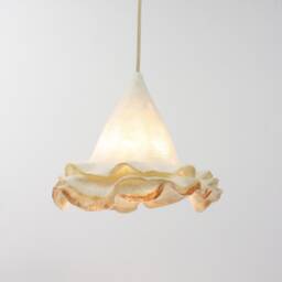 White Ruffles Merino Wool Pendant Lamp - Orange Edge - thumbnail 3