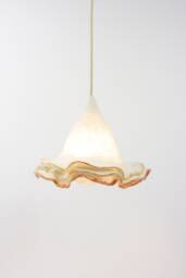 White Ruffles Merino Wool Pendant Lamp - Orange Edge - thumbnail 1