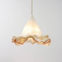White Ruffles Merino Wool Pendant Lamp - Orange Edge - thumbnail 2