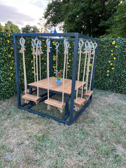 8 Seater Swing Table Set - Handmade Outdoor Garden Dining Furniture Steel Frame Wooden Patio Venue Event Seating - image 1