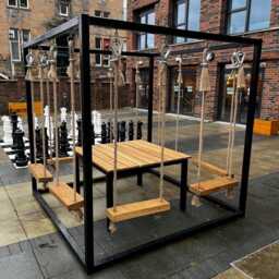 8 Seater Swing Table Set - Handmade Outdoor Garden Dining Furniture Steel Frame Wooden Patio Venue Event Seating - thumbnail 3