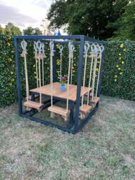 8 Seater Swing Table Set - Handmade Outdoor Garden Dining Furniture Steel Frame Wooden Patio Venue Event Seating