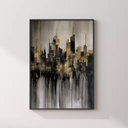 Set Of 2 New York Map & Skyline Black & Gold Wall Art Prints - thumbnail 2