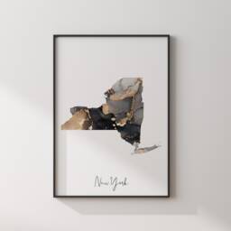 Set Of 2 New York Map & Skyline Black & Gold Wall Art Prints - thumbnail 3