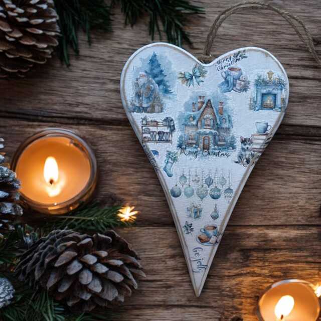Rustic Christmas Heart Wall Decoration With Cozy Countryside Scene - image 1