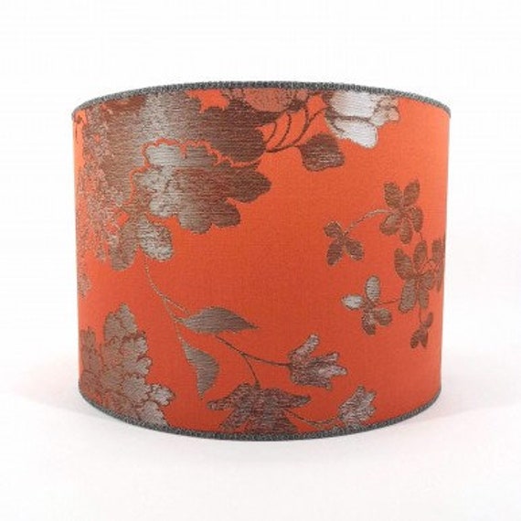 Drum Lamp Shade Coral Red Silk Brocade Rubelli Fabric Lady Hamilton Pattern - Made in Italy - image 1