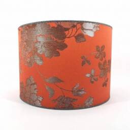 Drum Lamp Shade Coral Red Silk Brocade Rubelli Fabric Lady Hamilton Pattern - Made in Italy
