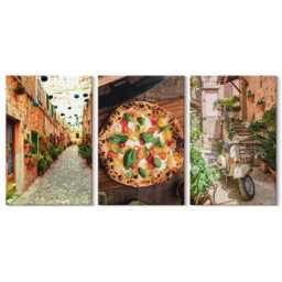 Canvas Art Set Of 3 - Charming Streets With Plants & Italian Pizza, Brown Photo Print, Travels Wall Decor - thumbnail 3