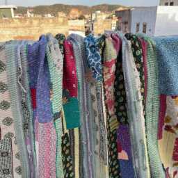 Reversible Cotton Kantha Quilt Block Print Patchwork Handmade Vintage Blanket - thumbnail 2
