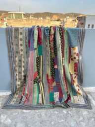 Reversible Cotton Kantha Quilt Block Print Patchwork Handmade Vintage Blanket - thumbnail 1