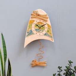 Wall Dog Clock For Living Room & Kitchen Handmade Ceramic Pottery - thumbnail 1