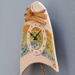 Wall Dog Clock For Living Room & Kitchen Handmade Ceramic Pottery - thumbnail 3