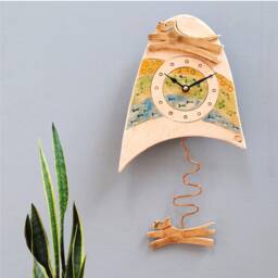 Wall Dog Clock For Living Room & Kitchen Handmade Ceramic Pottery - thumbnail 2