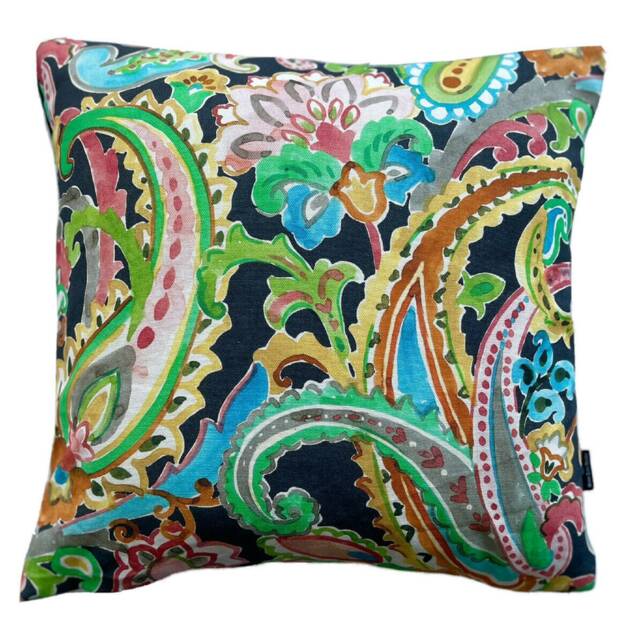 Vibrant Paisley Floral Cushion Cover With Black & Vivid Colors - image 1