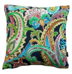 Vibrant Paisley Floral Cushion Cover With Black & Vivid Colors - thumbnail 1