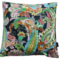 Vibrant Paisley Floral Cushion Cover With Black & Vivid Colors - thumbnail 2