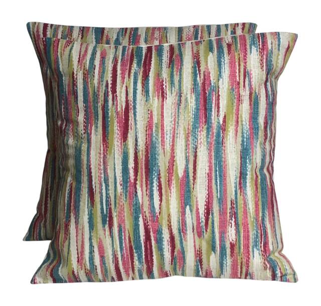 2 X Fryetts Impression Pink Teal Cream Cushion Covers 16 - image 1