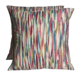 2 X Fryetts Impression Pink Teal Cream Cushion Covers 16 - thumbnail 1