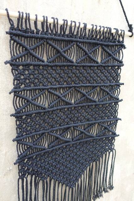 Black Macrame Wall Hanging Modern Boho Tapestry - 11x23 Inch - image 1