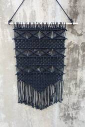 Black Macrame Wall Hanging Modern Boho Tapestry - 11x23 Inch - thumbnail 2