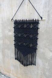 Black Macrame Wall Hanging Modern Boho Tapestry - 11x23 Inch - thumbnail 3